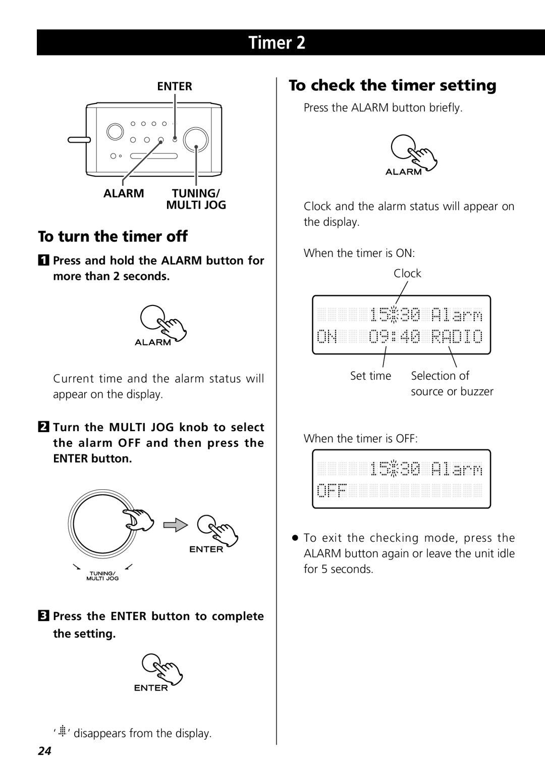 Teac R-3 owner manual To turn the timer off, To check the timer setting, Timer 