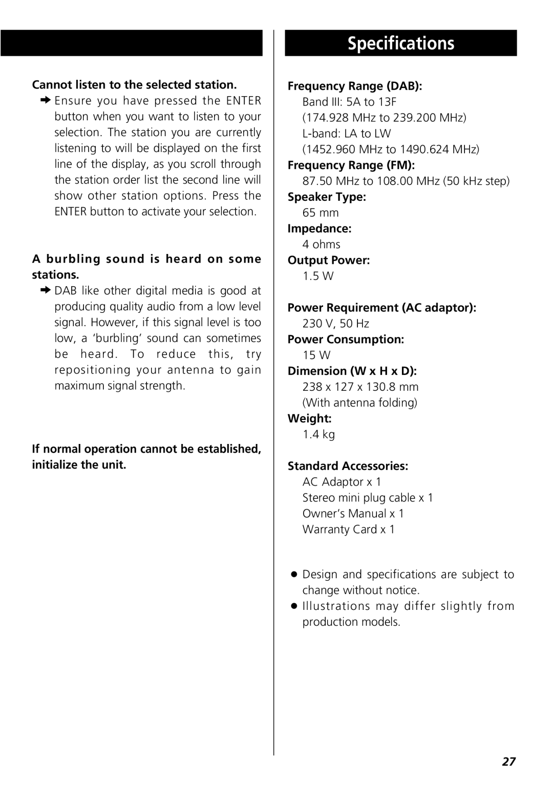 Teac R-3 owner manual Specifications 