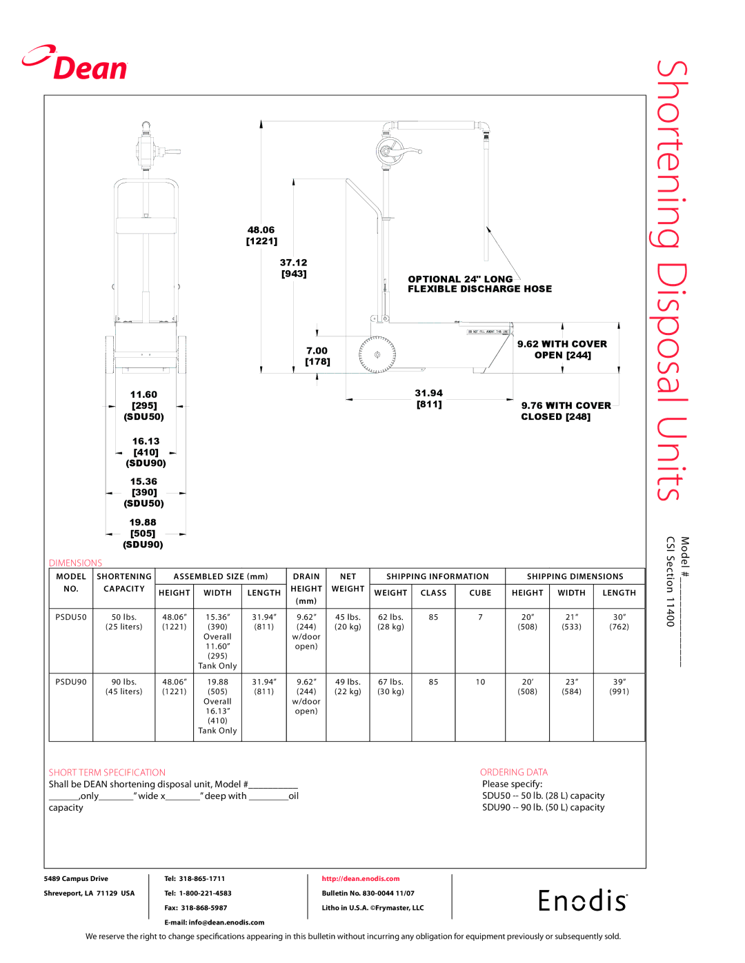 Teac SDU90, SDU50 specifications Disposal Units Model 