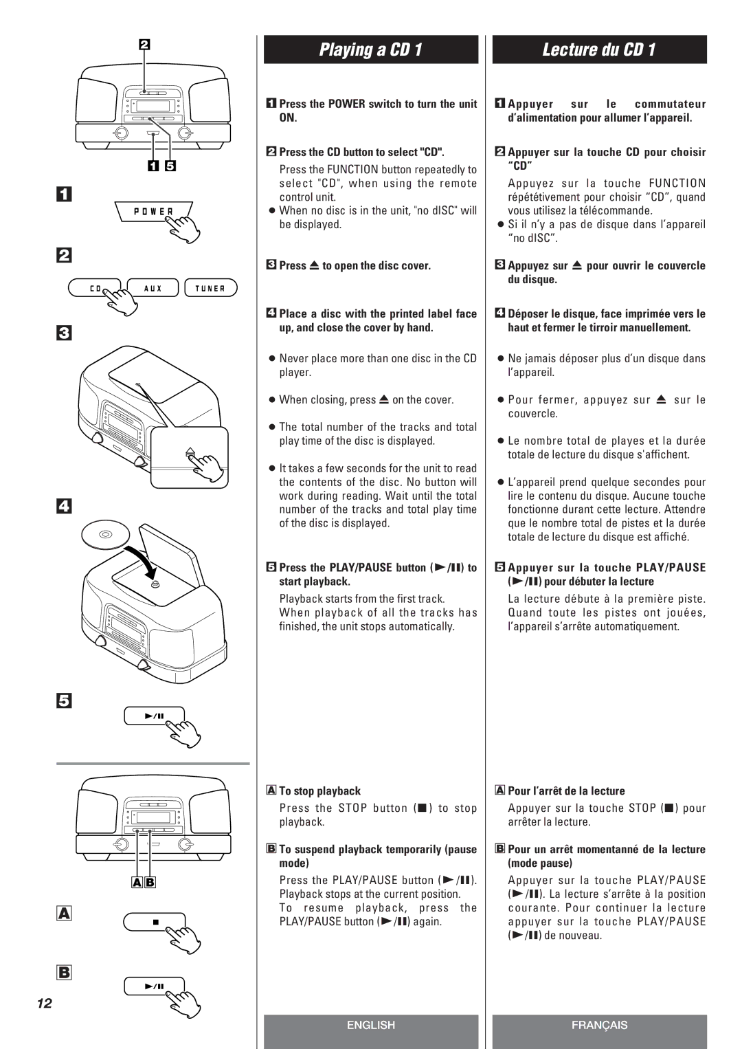 Teac SL-D90 owner manual Playing a CD, Lecture du CD 