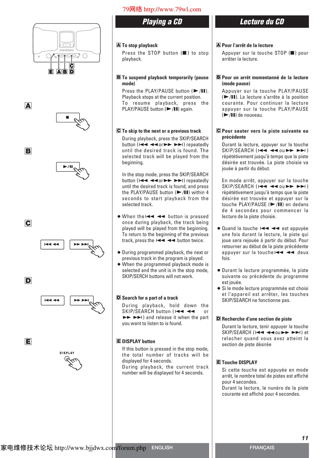 Teac SLD80R owner manual To stop playback, To suspend playback temporarily pause mode, Search for a part of a track 