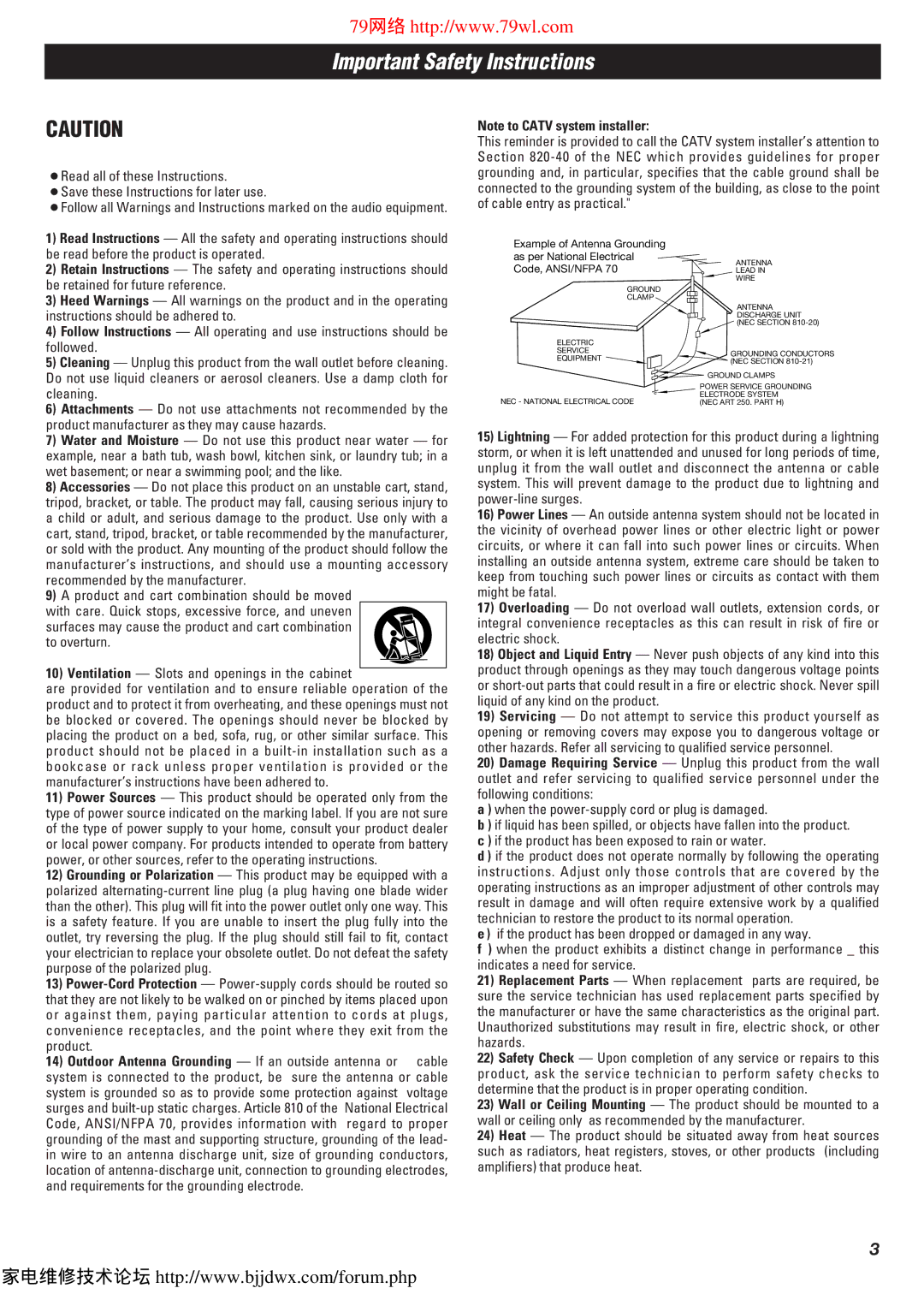 Teac SLD80R owner manual Example of Antenna Grounding as per National Electrical 