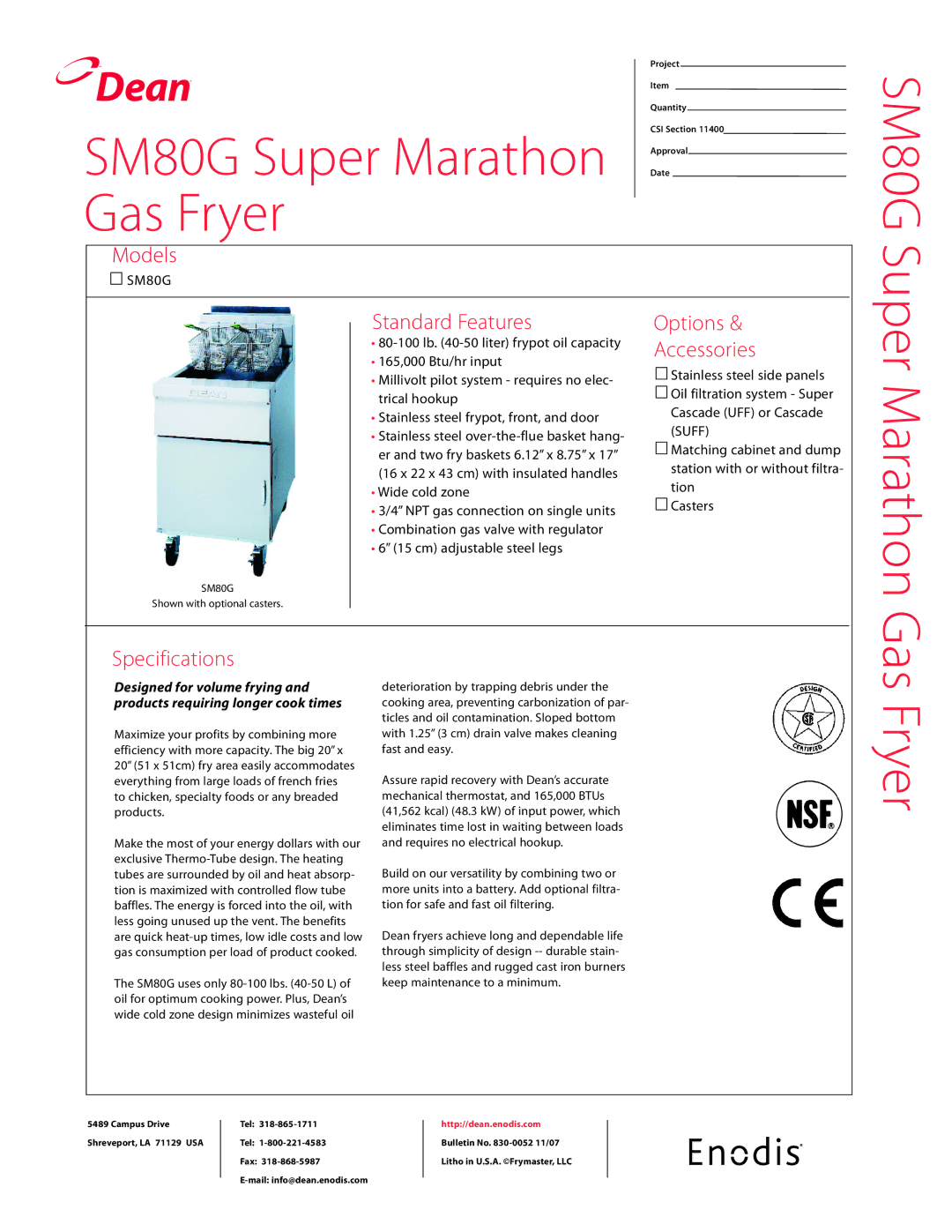 Teac specifications SM80G Super Marathon Gas Fryer 