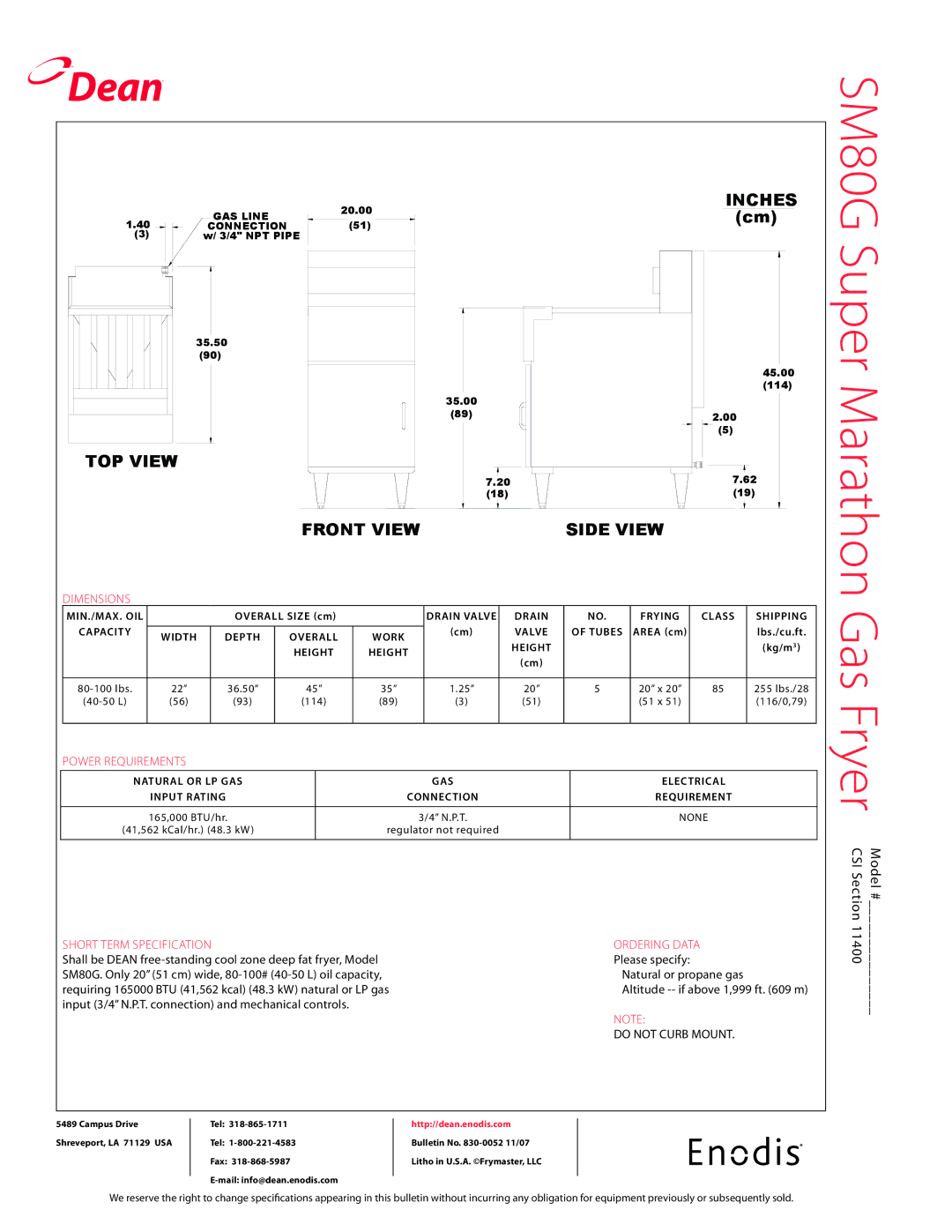 Teac SM80G specifications Dimensions, Power requirements, Short term specification 