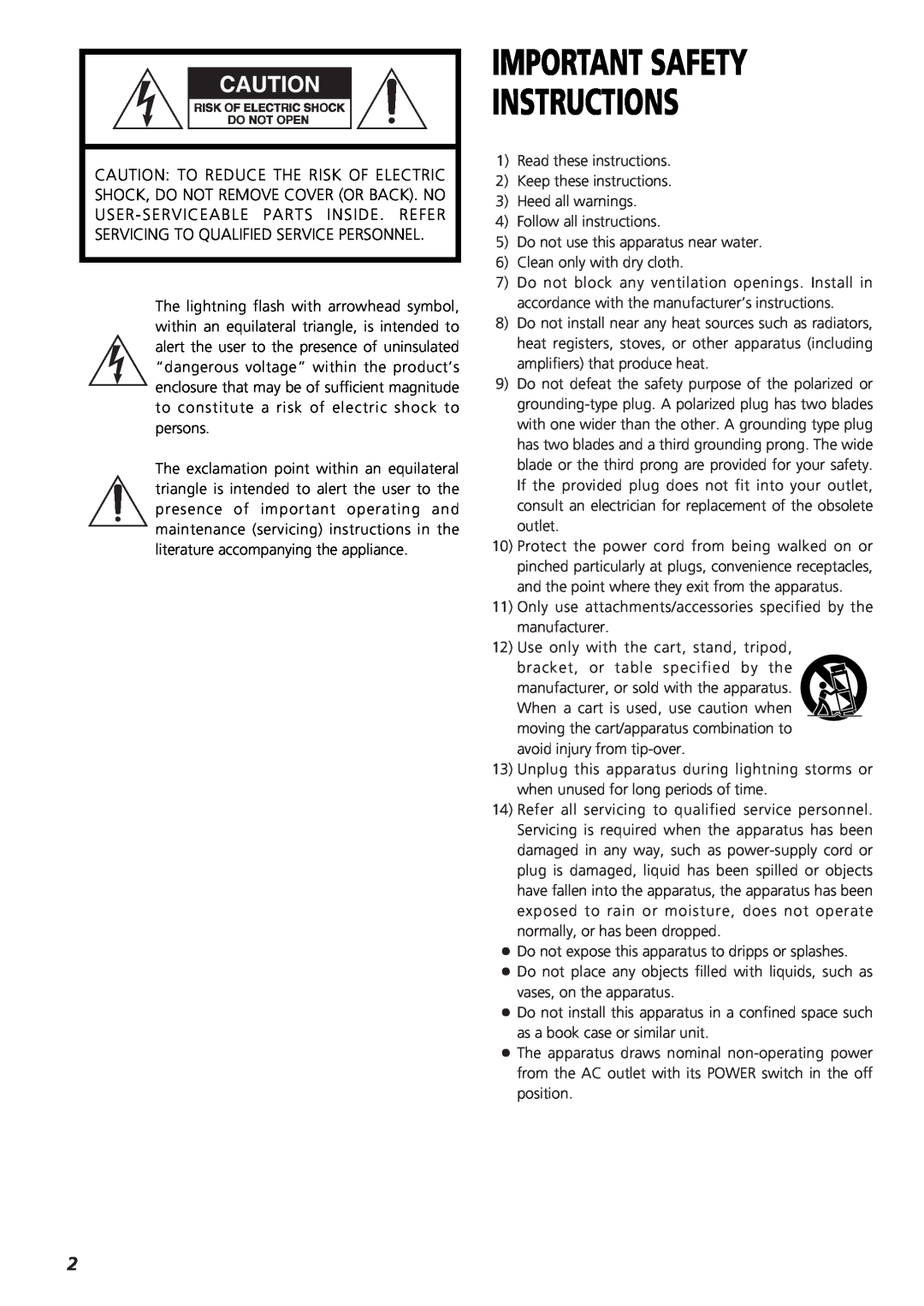 Teac SR-L35CD owner manual Important Safety Instructions 