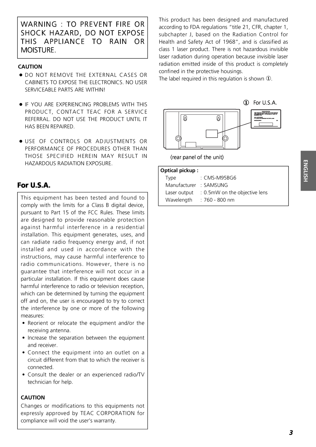 Teac SR-L35CD owner manual For U.S.A, English 