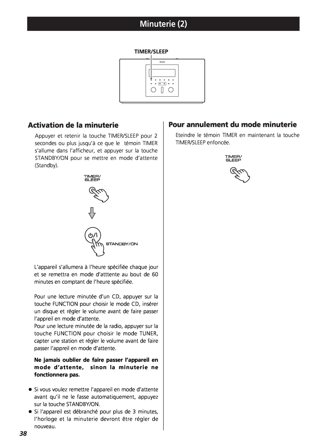 Teac SR-L35CD owner manual Activation de la minuterie, Pour annulement du mode minuterie, Minuterie 