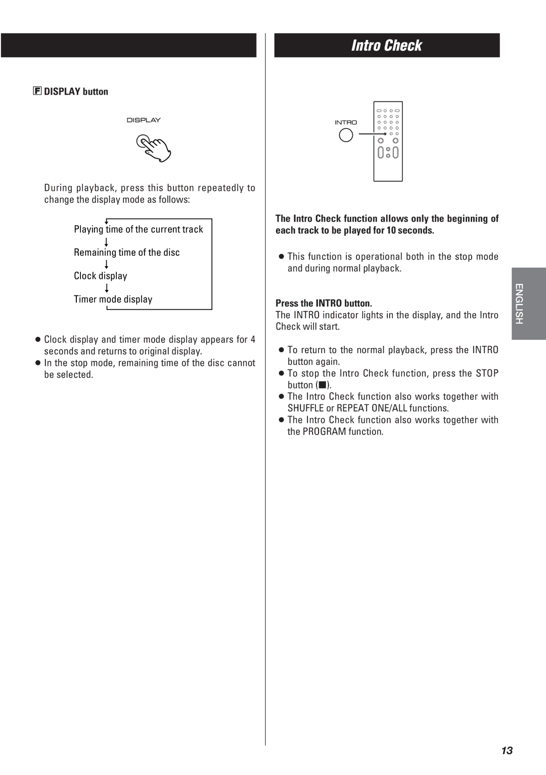 Teac SR-L50 owner manual Intro Check, Press the Intro button 