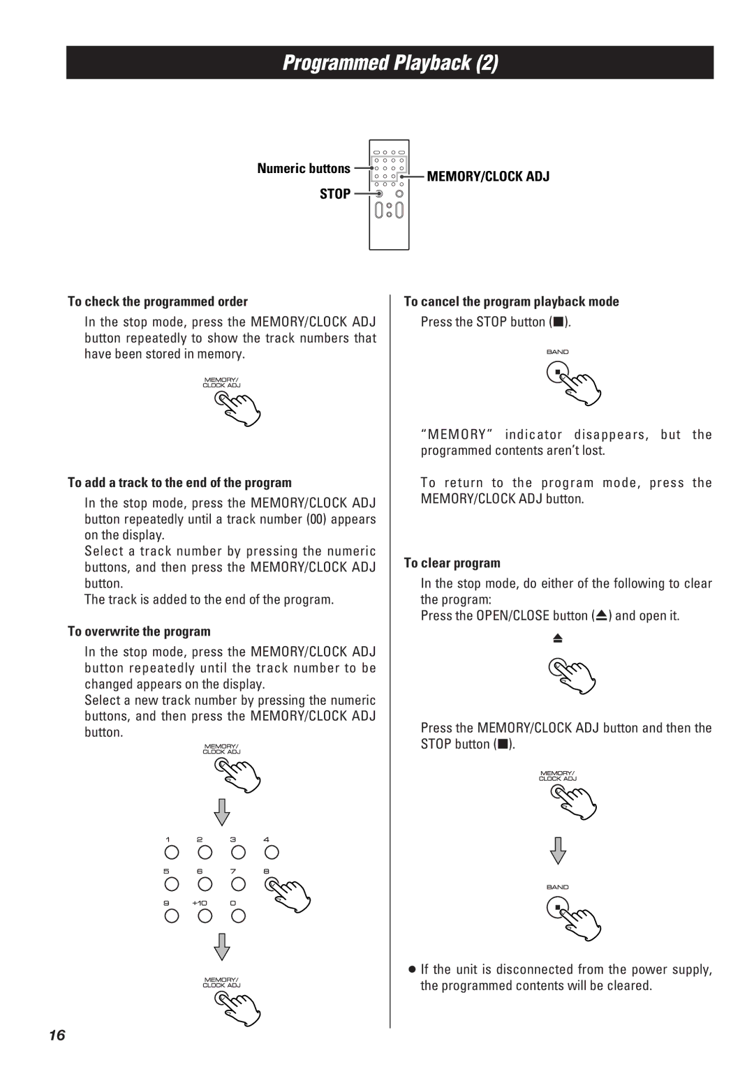 Teac SR-L50 owner manual MEMORY/CLOCK ADJ Stop 