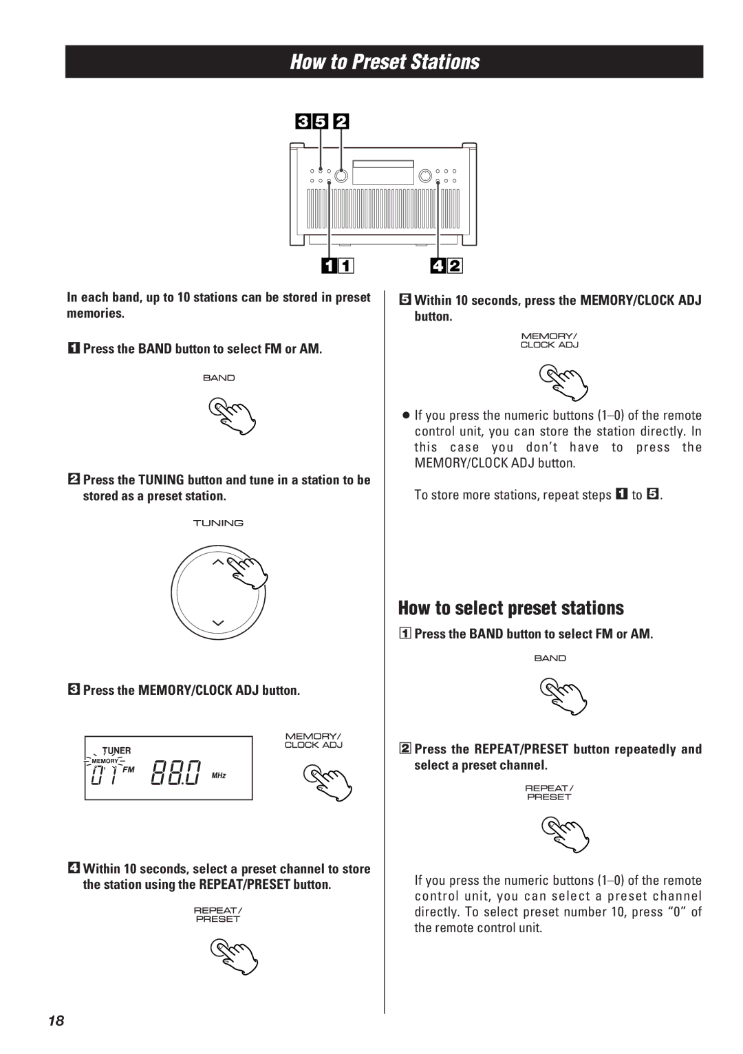 Teac SR-L50 owner manual How to Preset Stations, How to select preset stations 