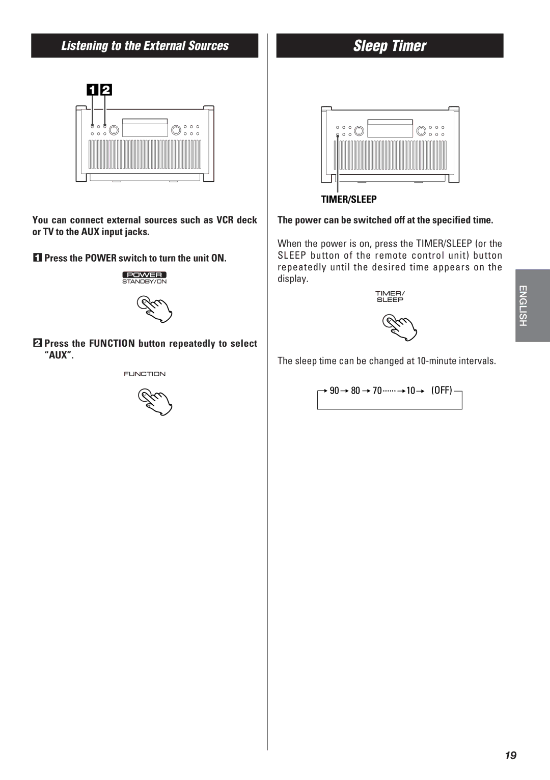 Teac SR-L50 owner manual Sleep Timer, Timer/Sleep, Power can be switched off at the specified time 