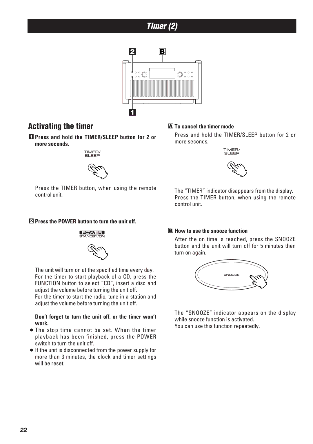 Teac SR-L50 owner manual Activating the timer 