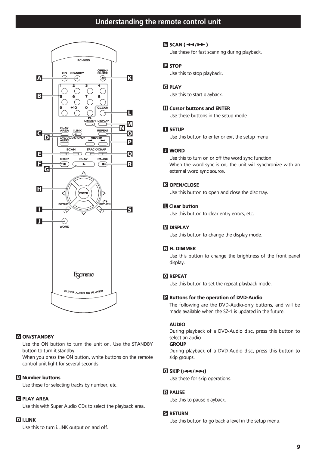 Teac SZ-1 owner manual Understanding the remote control unit 