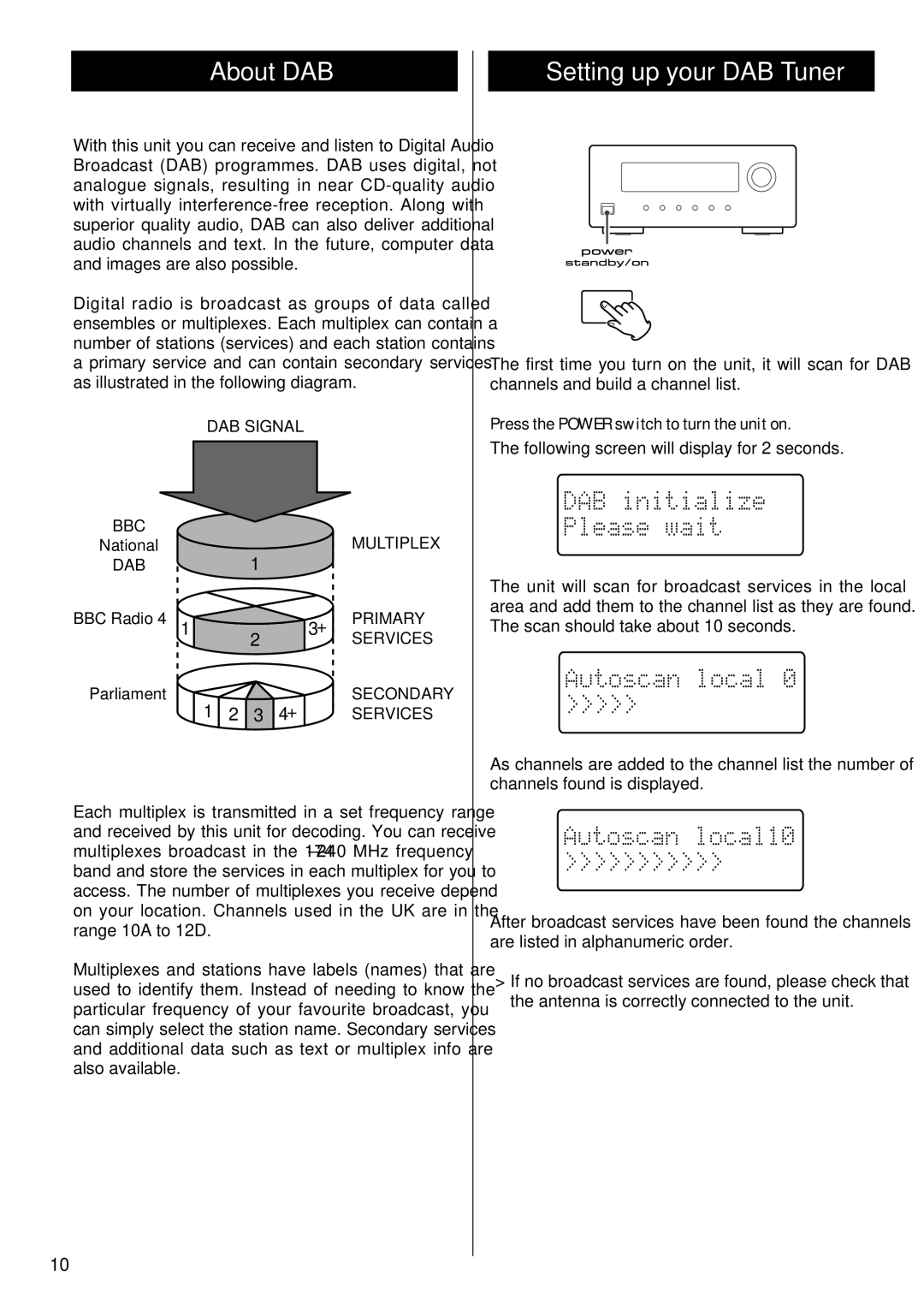 Teac T-H300DAB owner manual About DAB, Setting up your DAB Tuner, Press the Power switch to turn the unit on, 3 4 + 