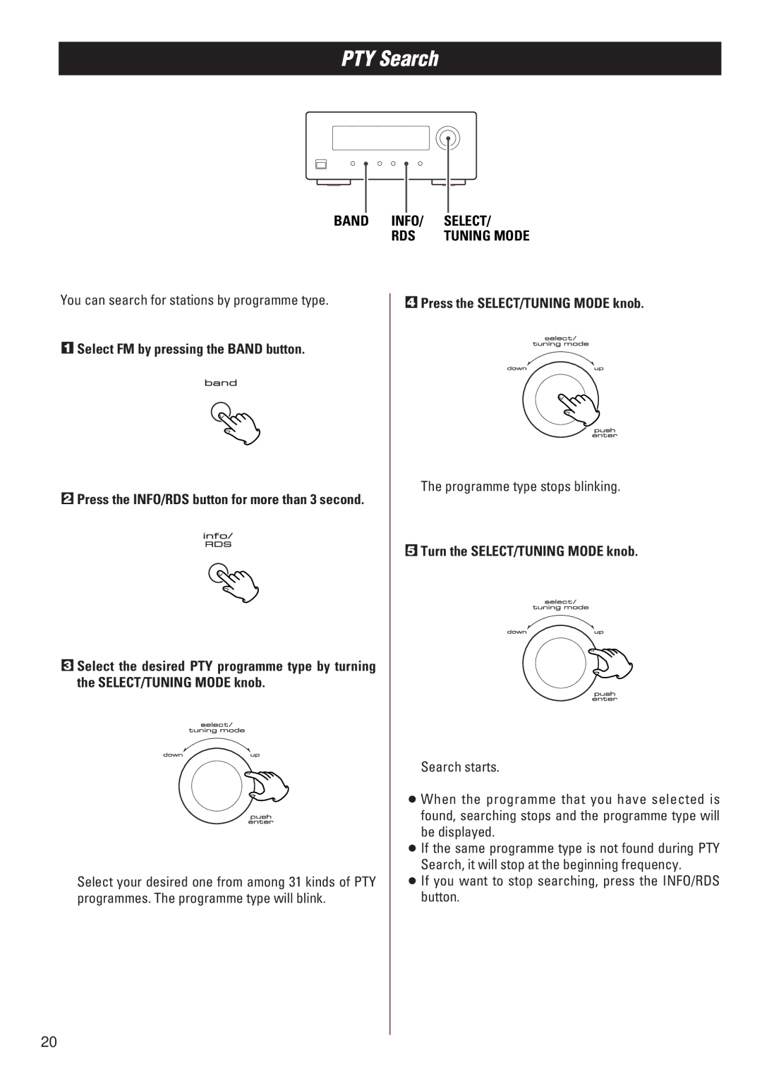 Teac T-H300DAB owner manual PTY Search, You can search for stations by programme type, Programme type stops blinking 