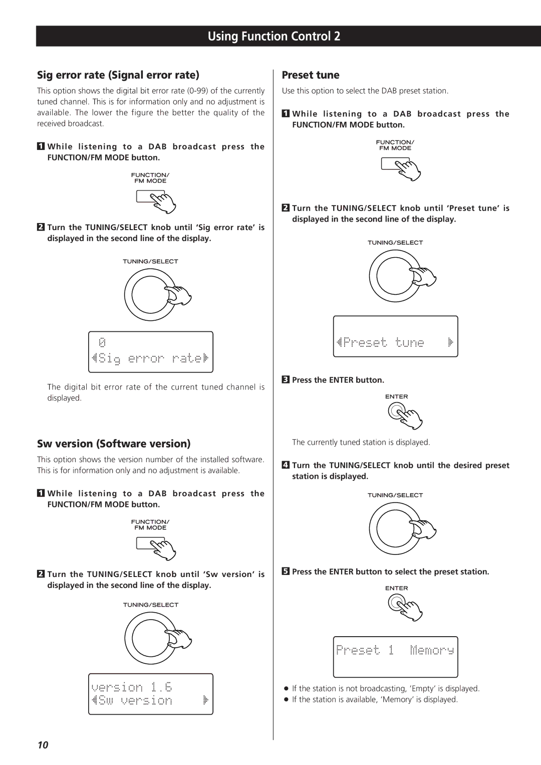 Teac 9A10490600 owner manual Sig error rate Signal error rate, Sw version Software version, Preset tune 