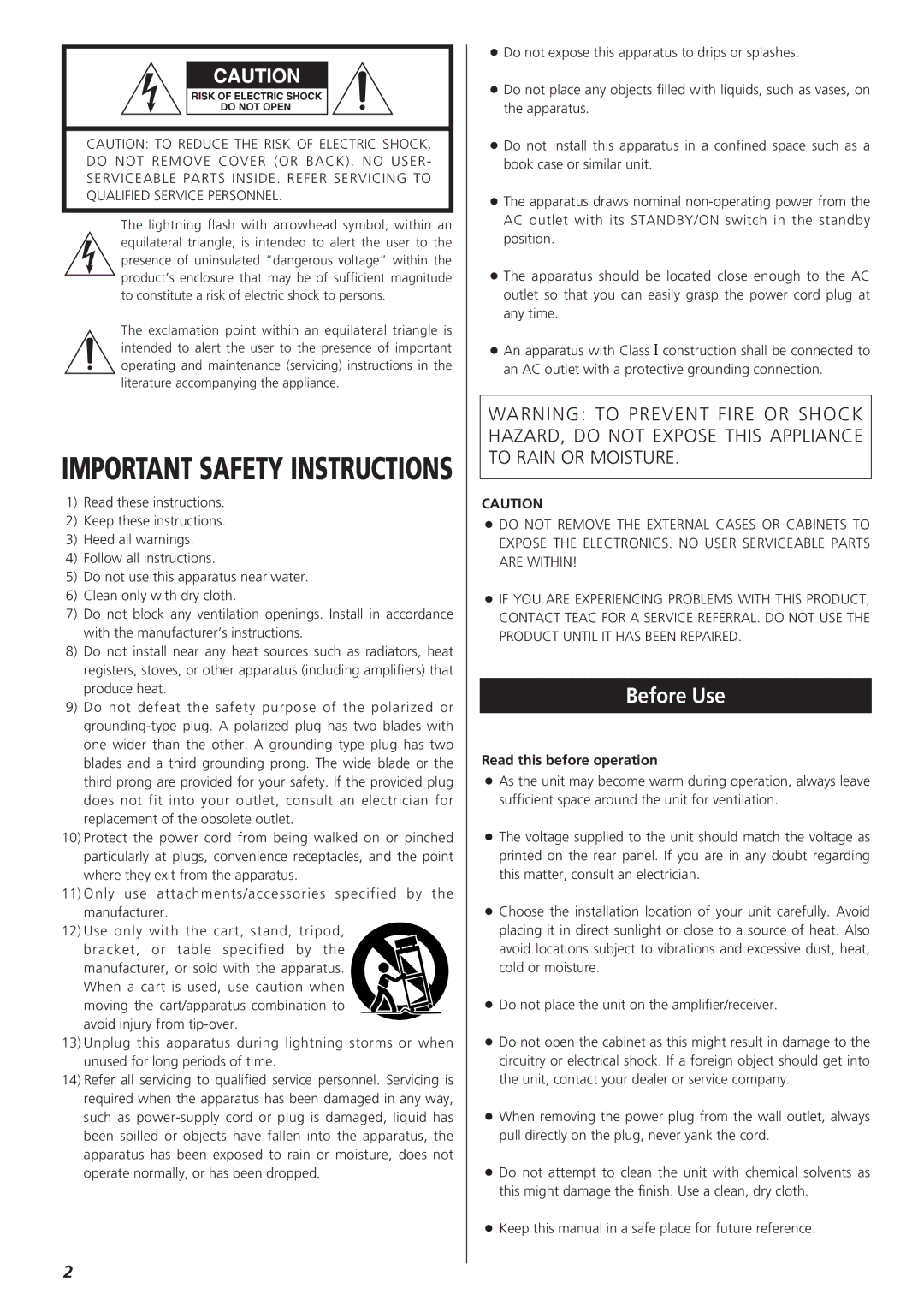 Teac 9A10490600, T-H300DABmkIII DAB/AM/FM Stereo Tuner owner manual Before Use, Read this before operation 