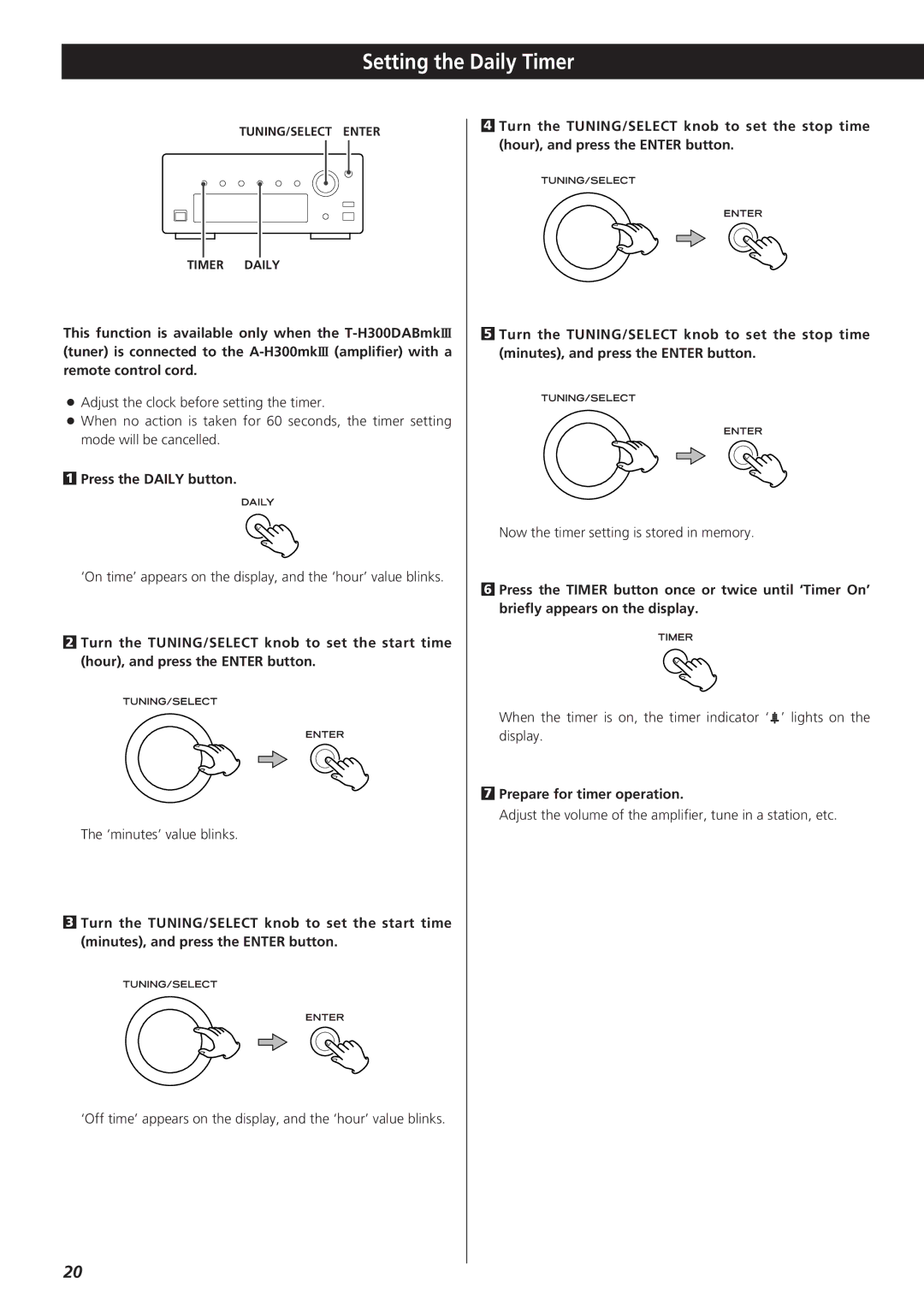 Teac 9A10490600 owner manual Setting the Daily Timer, Press the Daily button, Prepare for timer operation 