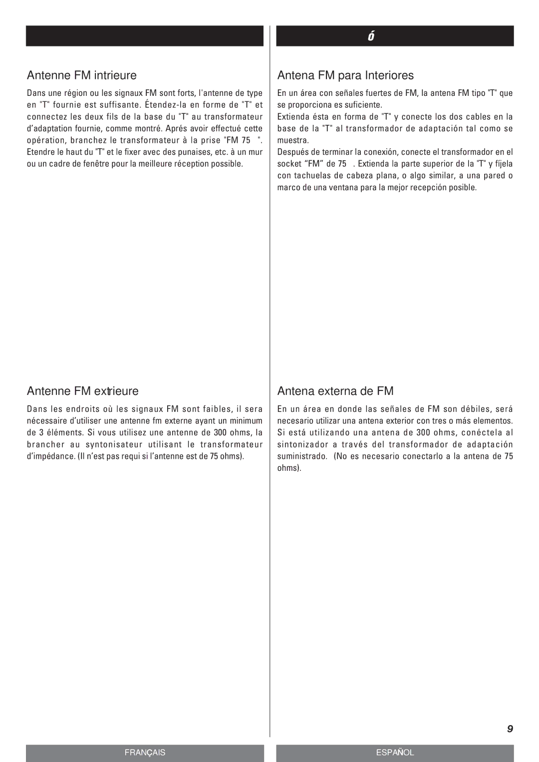 Teac T-R670AM owner manual Raccordements dantenne, Conexión de antenas 