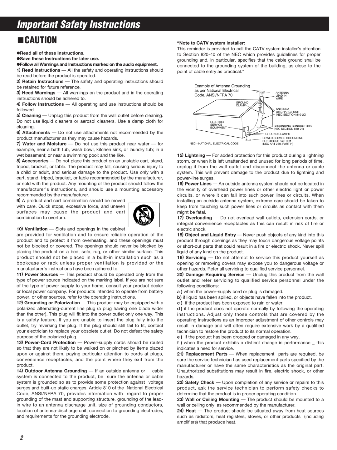 Teac W-860R owner manual Important Safety Instructions, Readall of these Instructions, Savethese Instructions for later use 