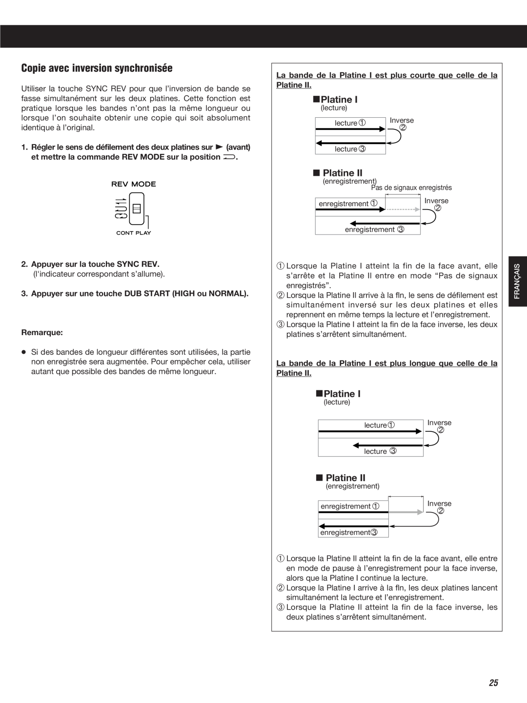 Teac W-860R owner manual Copie avec inversion synchronisée, Platine 
