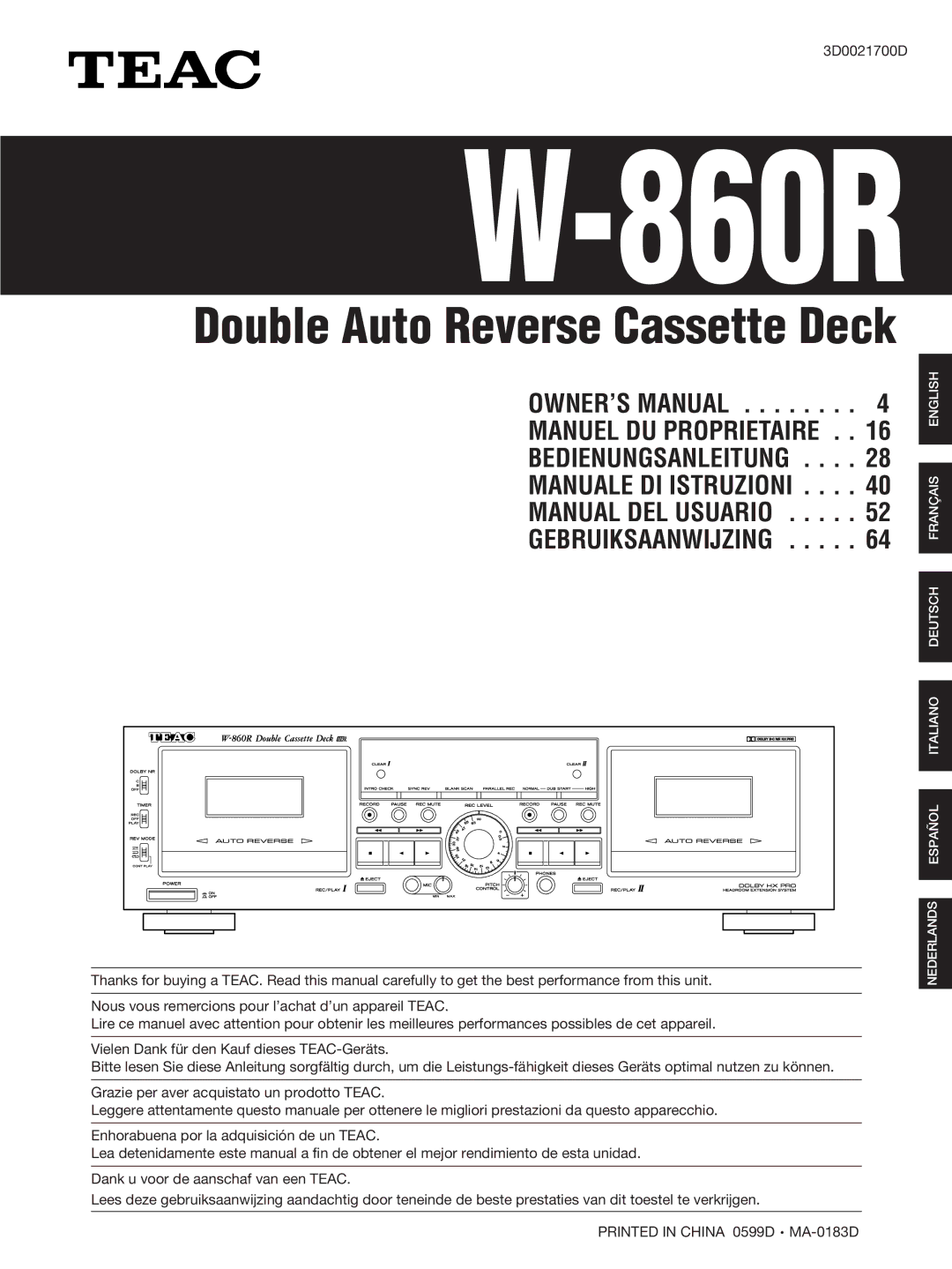 Teac W-860R owner manual 