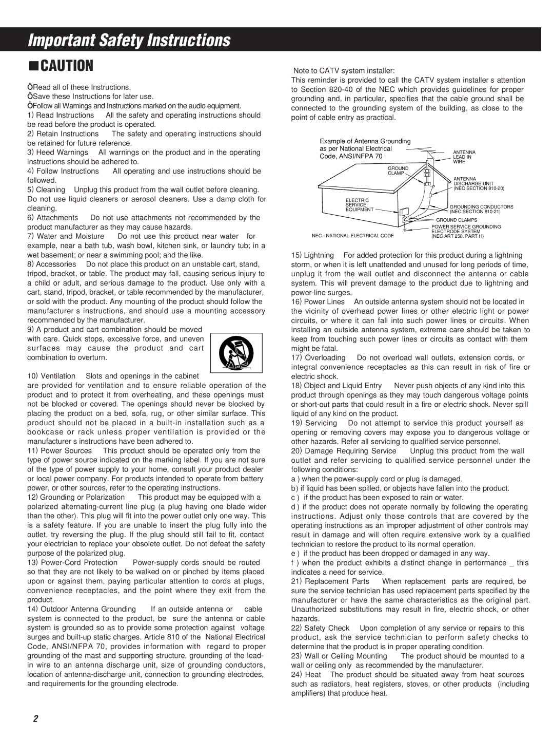 Teac W-860R owner manual Important Safety Instructions 