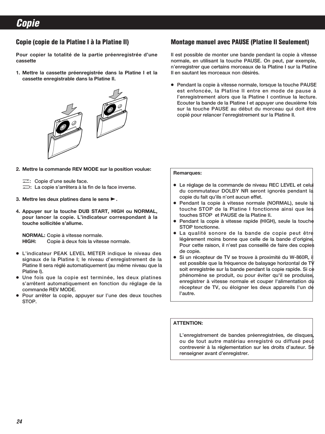 Teac W-860R owner manual Copie copie de la Platine I à la Platine Il 