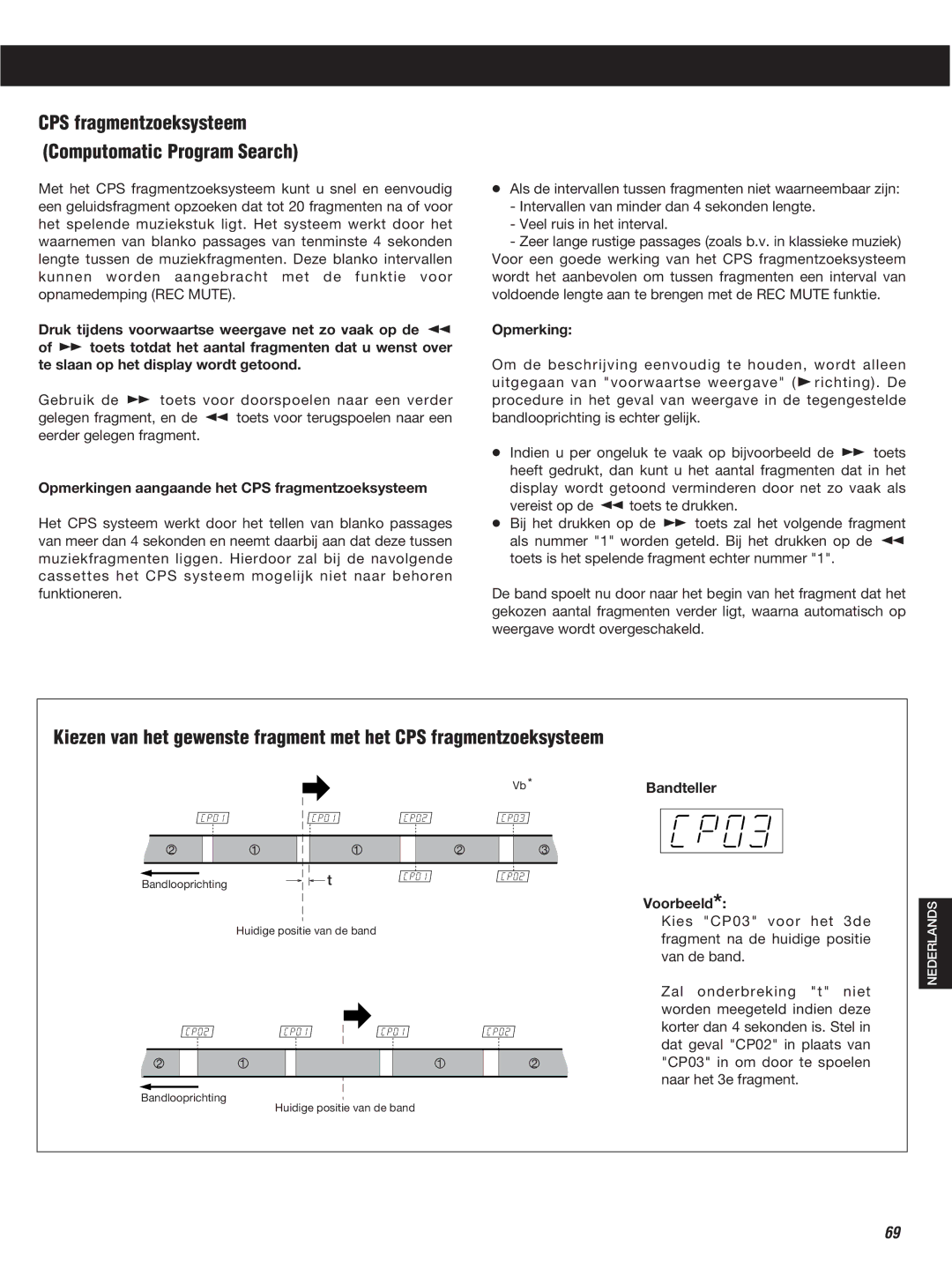 Teac W-860R CPS fragmentzoeksysteem Computomatic Program Search, Opmerkingen aangaande het CPS fragmentzoeksysteem 