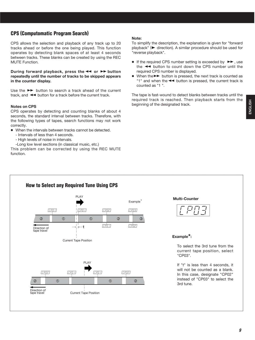 Teac W-860R owner manual CPS Computomatic Program Search, How to Select any Required Tune Using CPS, Multi-Counter Example 