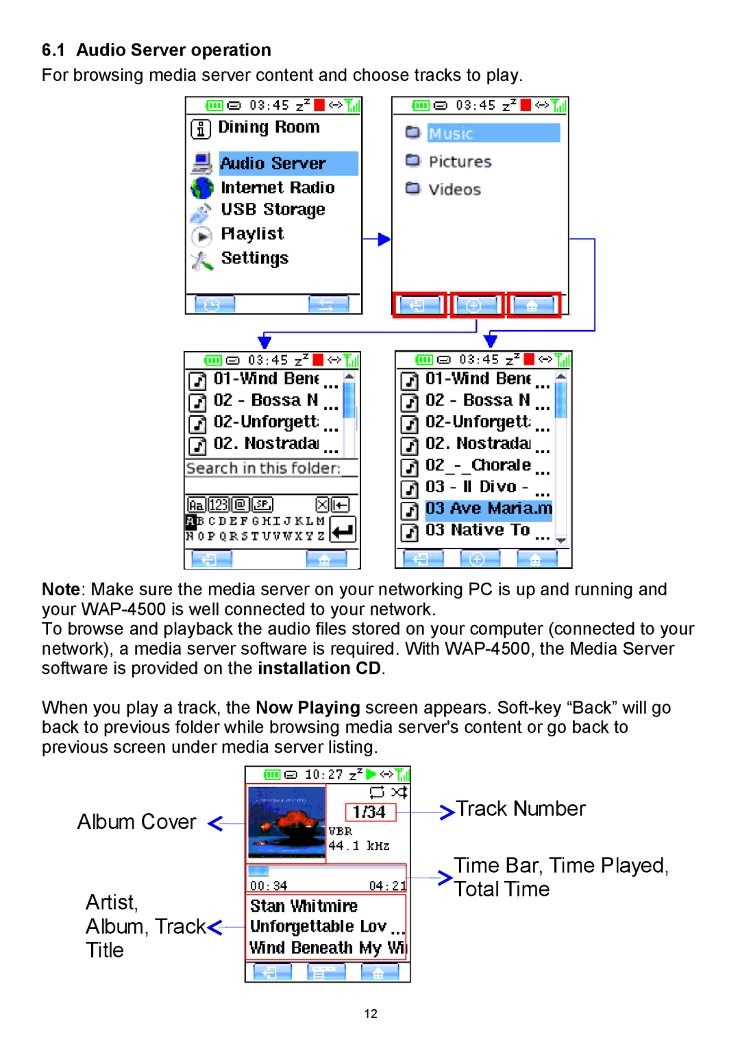 Teac WAP-4500 instruction manual Audio Server operation 