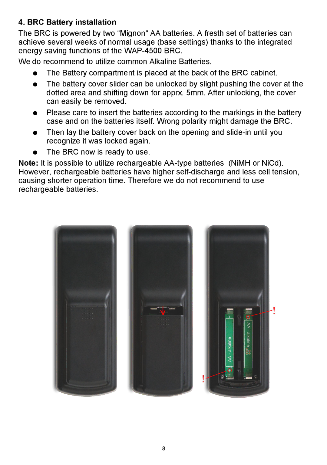 Teac WAP-4500 instruction manual BRC Battery installation 