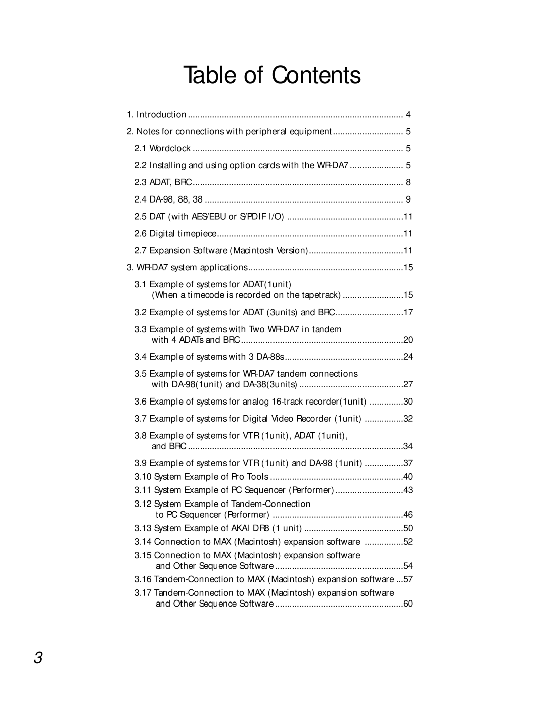 Teac WR-DA7 manual Table of Contents 