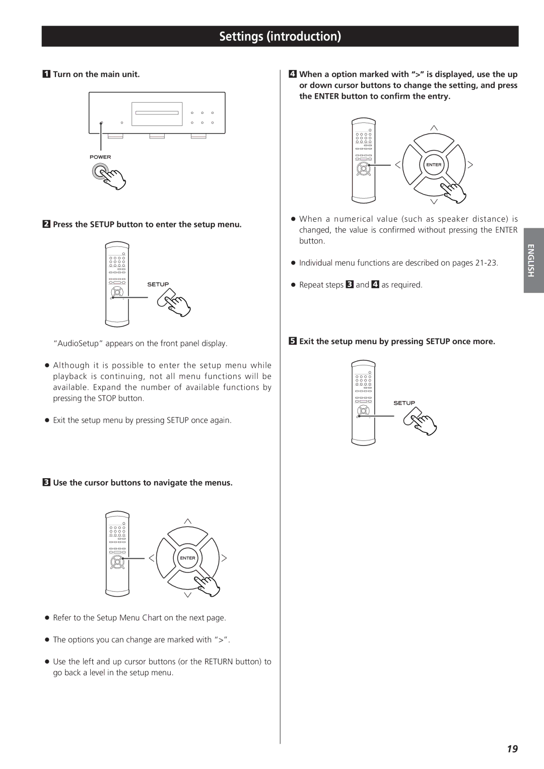 Teac X-01 D2 owner manual Settings introduction, Use the cursor buttons to navigate the menus 