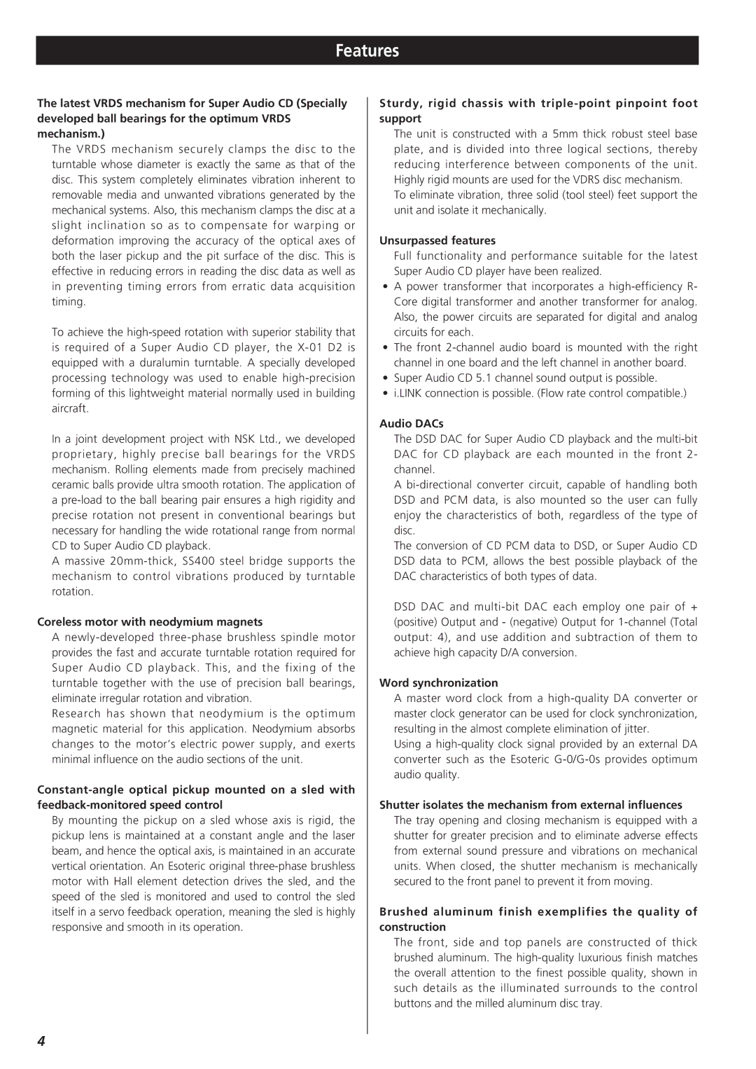 Teac X-01 D2 owner manual Features 