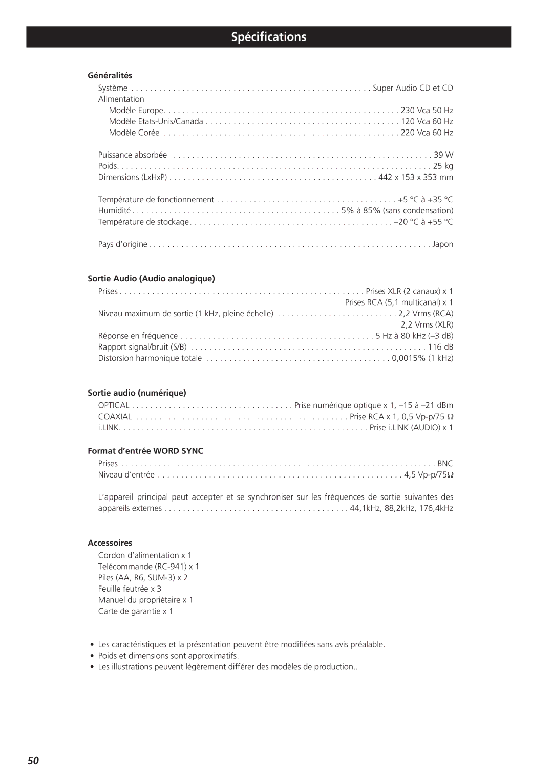 Teac X-01 D2 owner manual Spécifications 