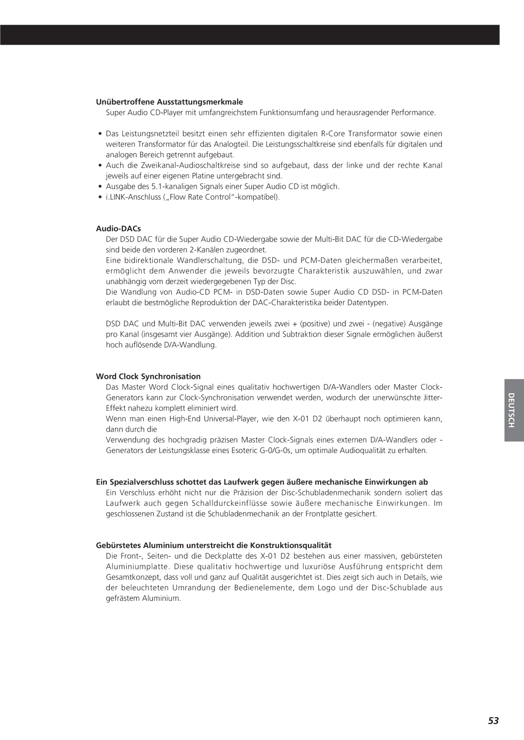 Teac X-01 D2 owner manual Unübertroffene Ausstattungsmerkmale, Audio-DACs, Word Clock Synchronisation 