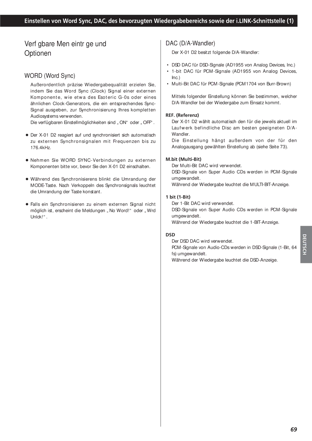 Teac X-01 D2 owner manual DAC D/A-Wandler, REF. Referenz, Bit 1-Bit 