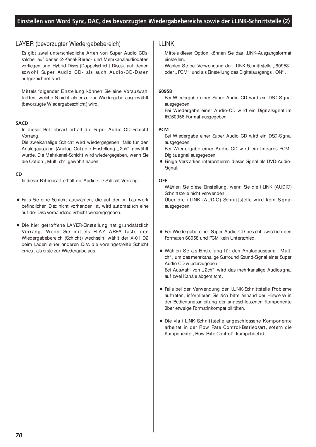 Teac X-01 D2 owner manual Layer bevorzugter Wiedergabebereich, Sacd 