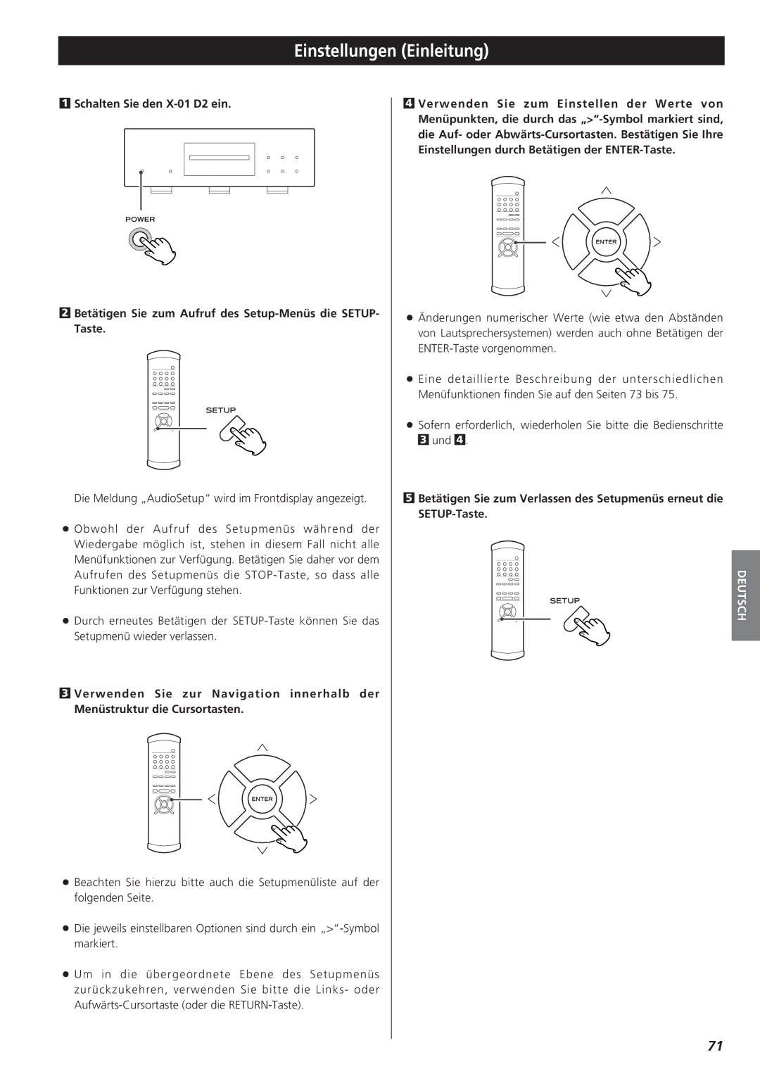 Teac X-01 D2 owner manual Einstellungen Einleitung 