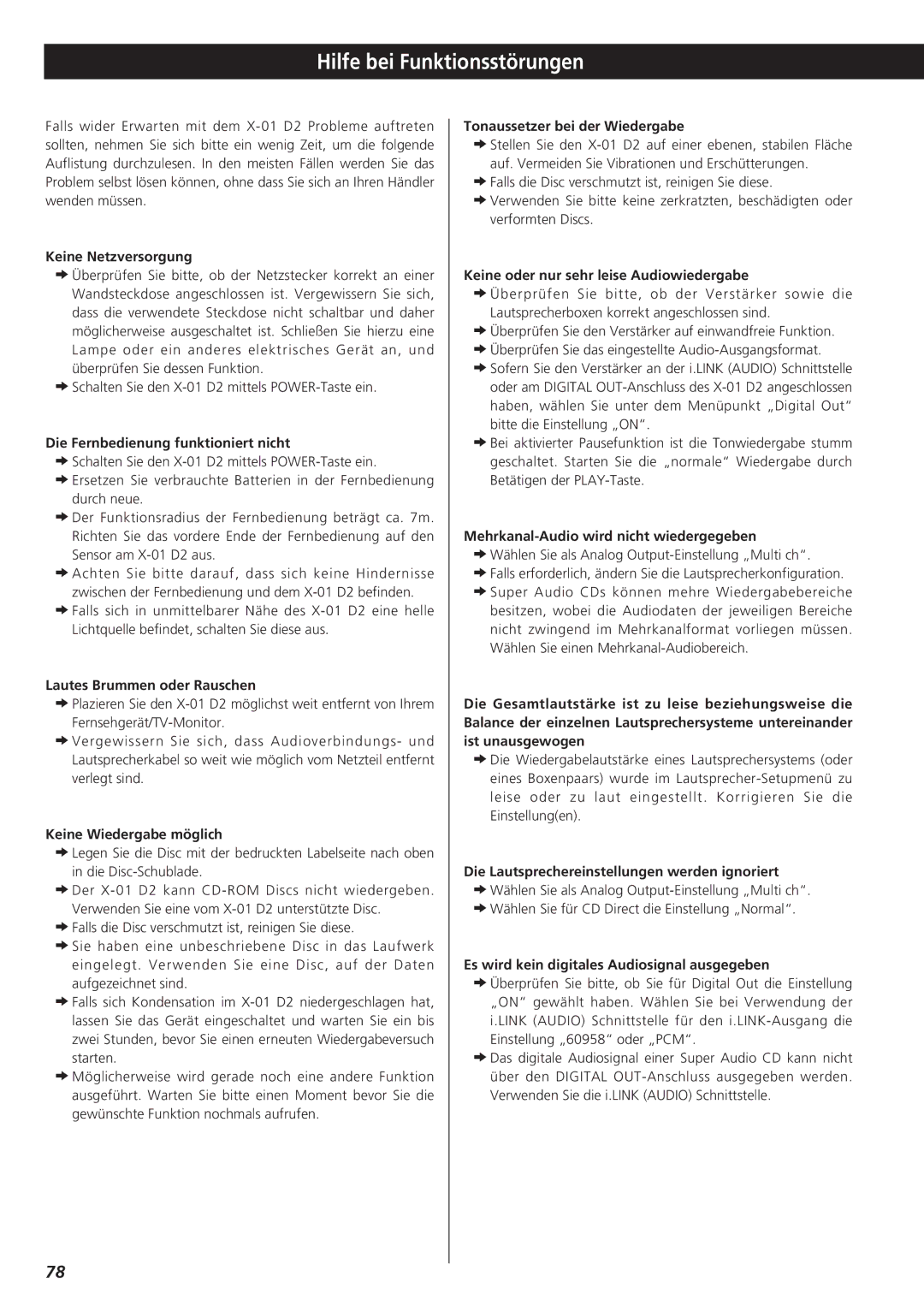 Teac X-01 D2 owner manual Hilfe bei Funktionsstörungen 