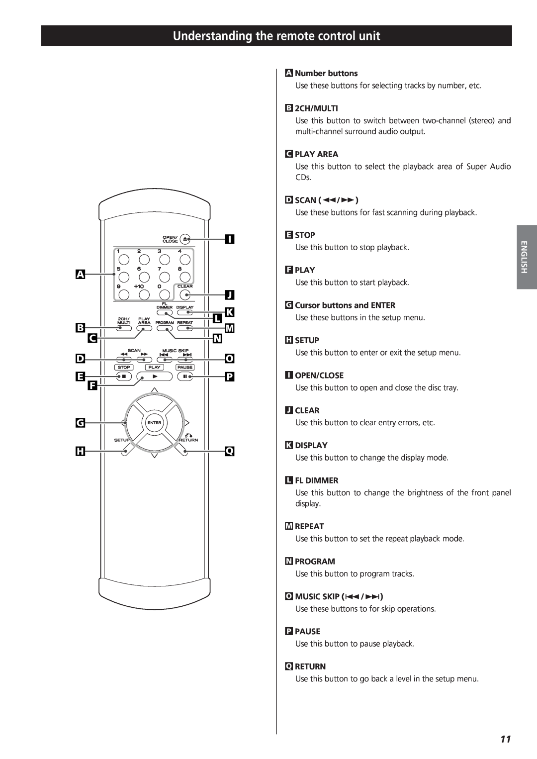 Teac X-01 D2 owner manual Understanding the remote control unit 