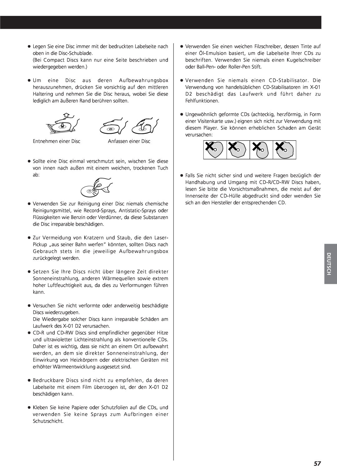 Teac X-01 D2 owner manual Entnehmen einer Disc, Deutsch 
