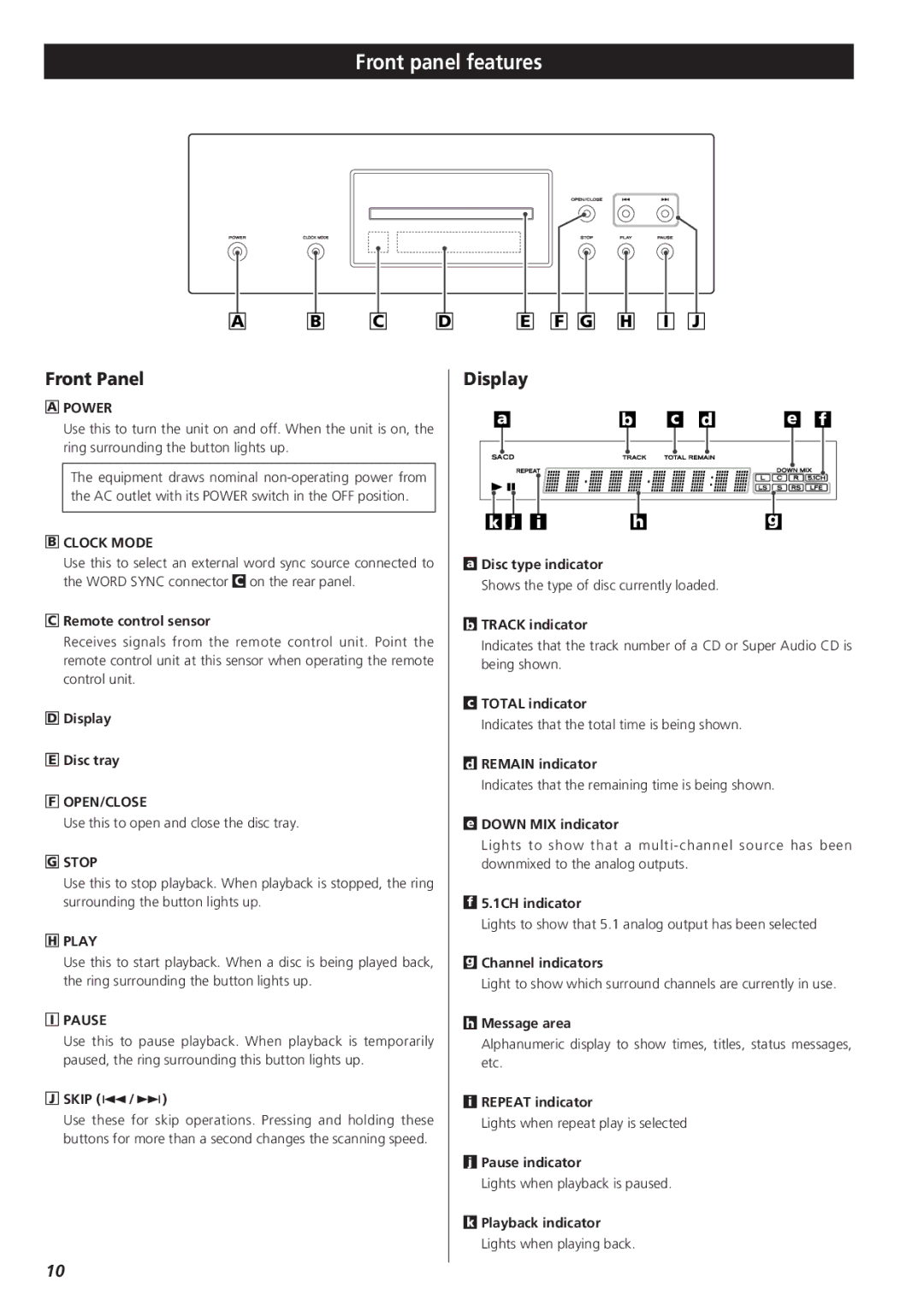 Teac X-01 owner manual Front panel features, Front Panel, Display 