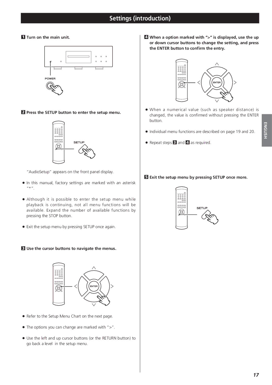 Teac X-01 owner manual Settings introduction, Use the cursor buttons to navigate the menus 