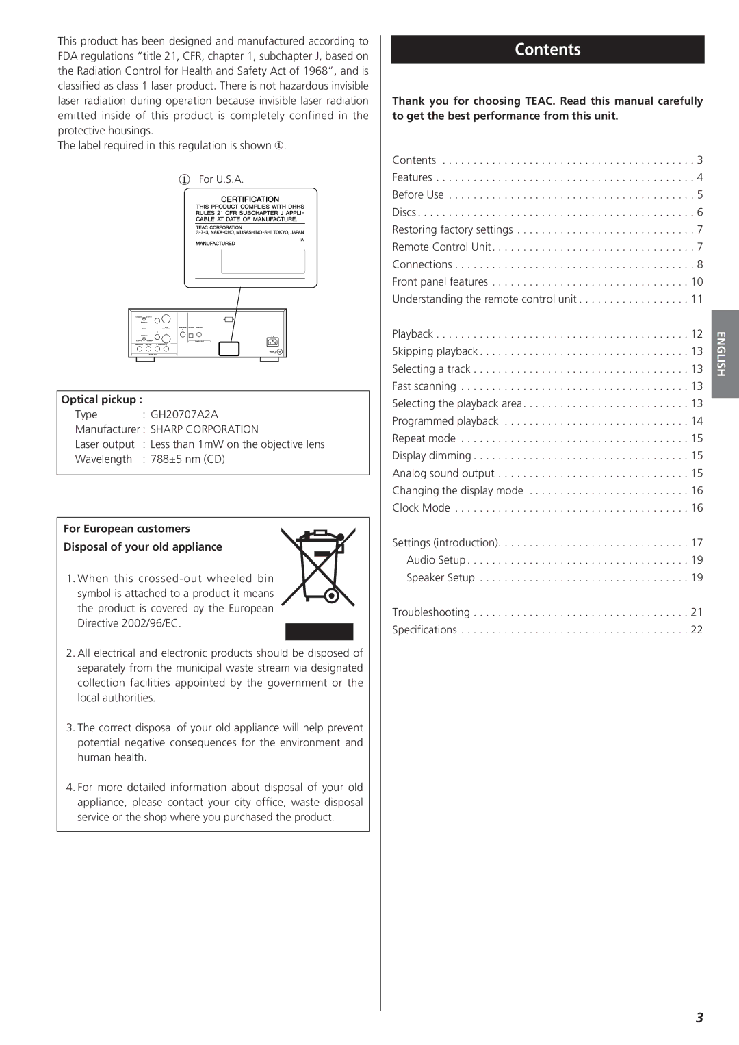 Teac X-01 owner manual Contents 