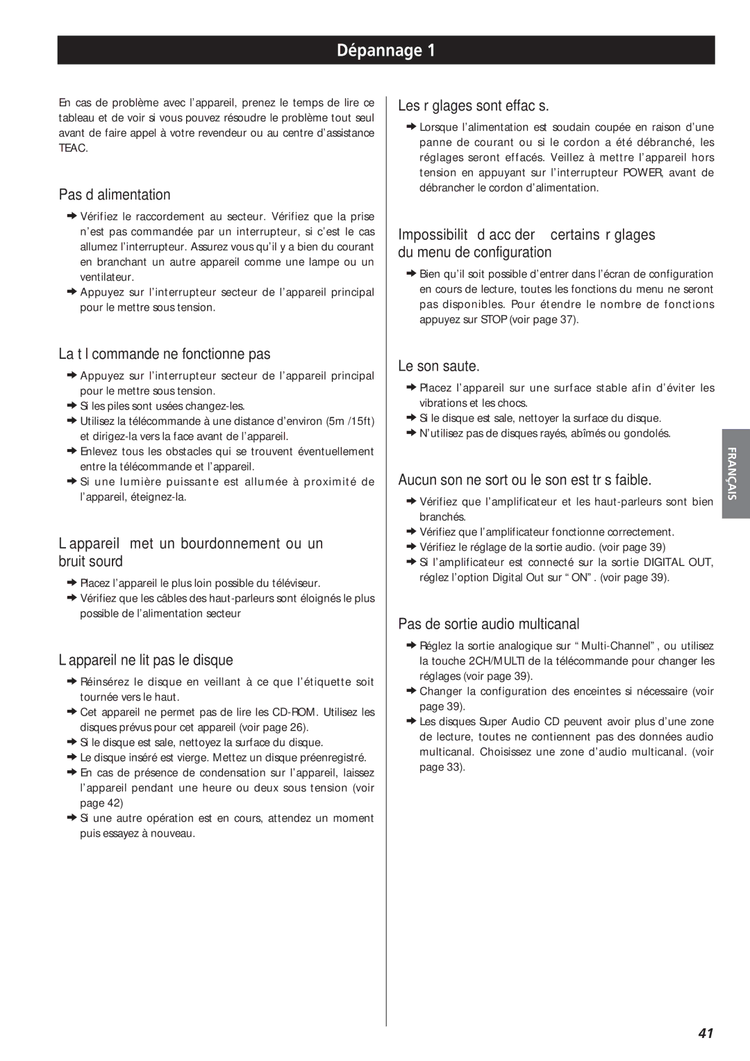 Teac X-01 owner manual Dépannage 