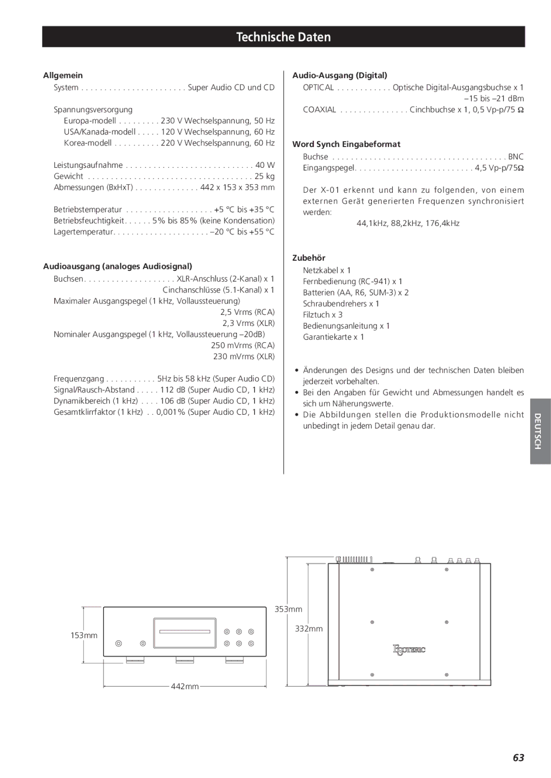 Teac X-01 owner manual Technische Daten 