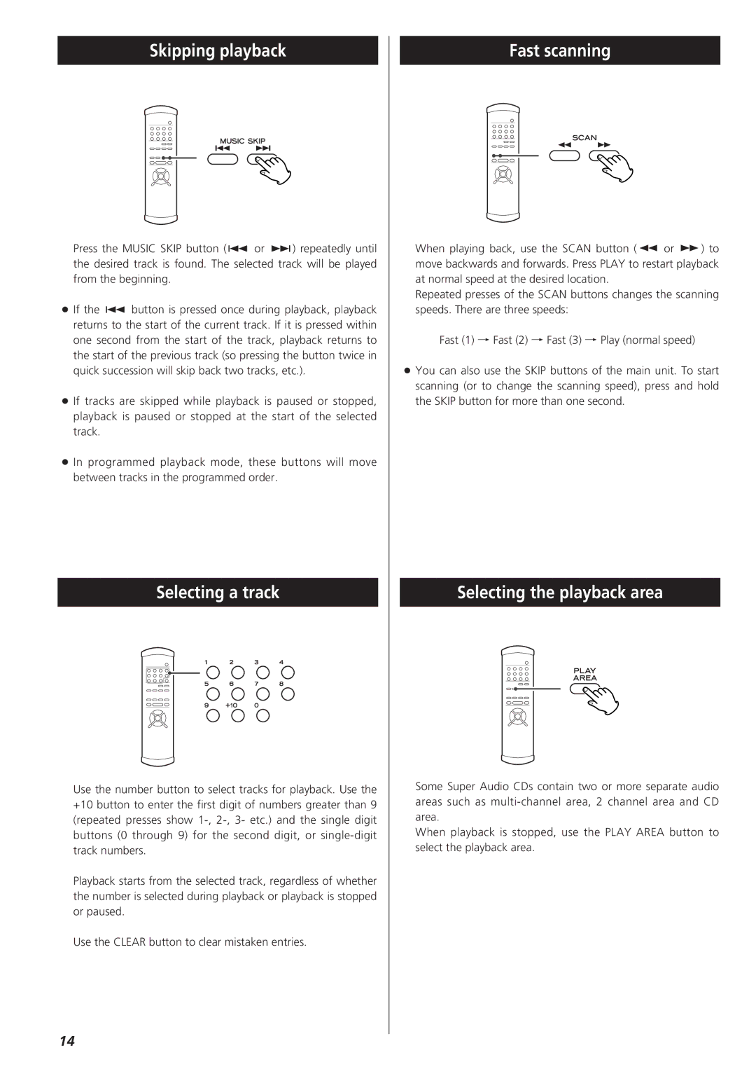 Teac X-03SE manual Skipping playback, Selecting a track, Fast scanning, Selecting the playback area 