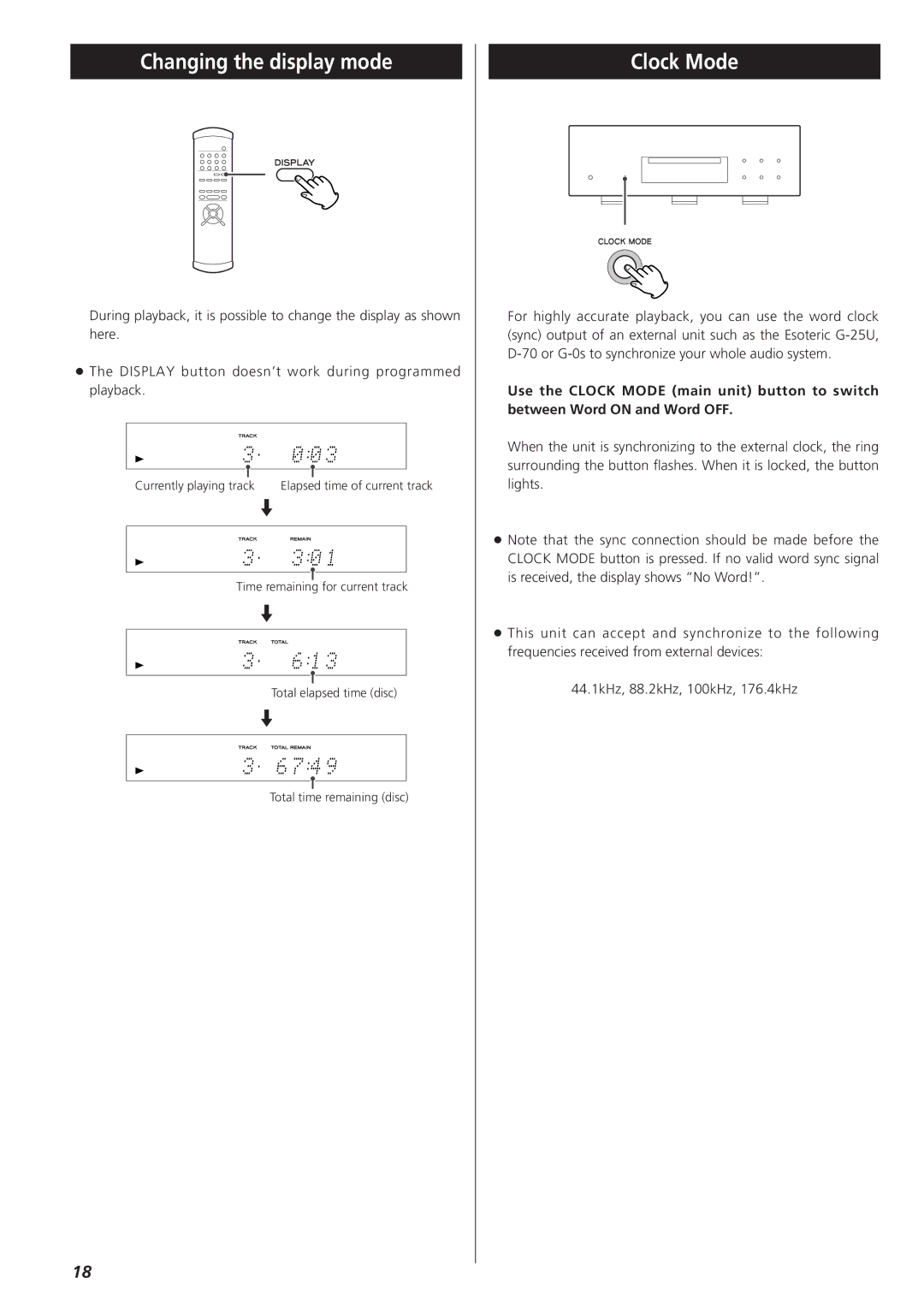 Teac X-03SE manual Changing the display mode, Clock Mode 